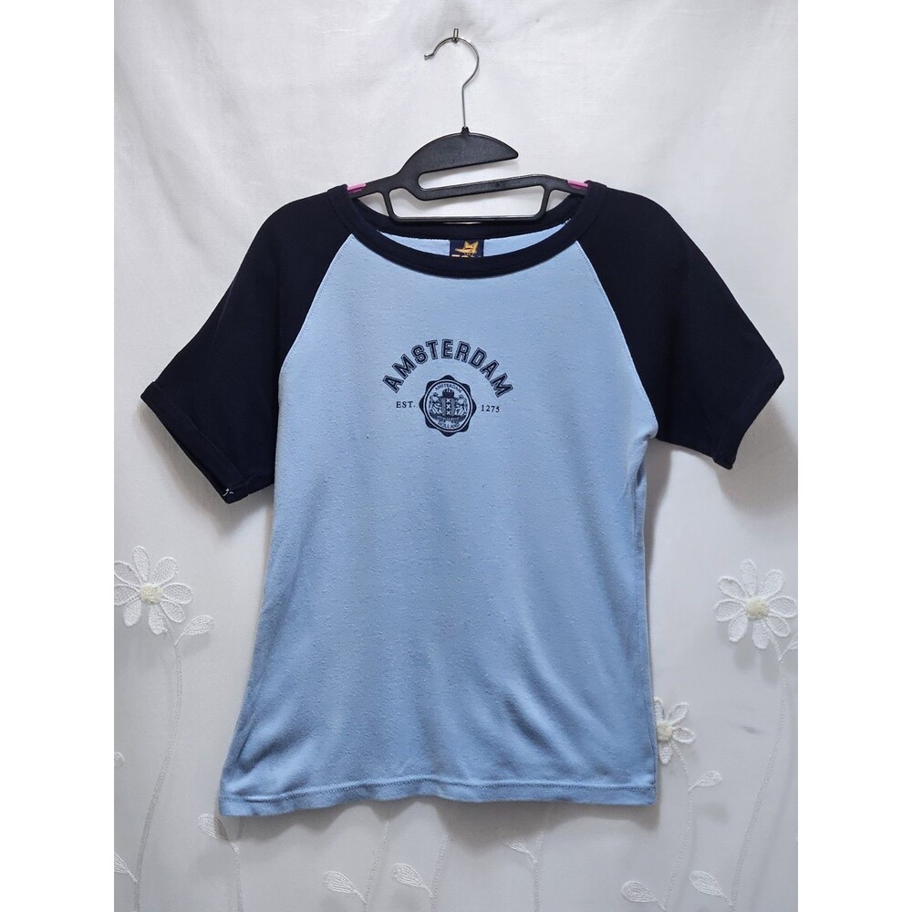 Fox Womens One Size Blue Shirt Amsterdam Holland Vintage Souvenir Travel Raglan